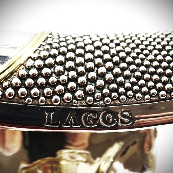 LAGOS Caviar Collection Sterling Silver Cuff 18K Gold Cuff Bracelet 199.9 Grams - Picture 13 of 13